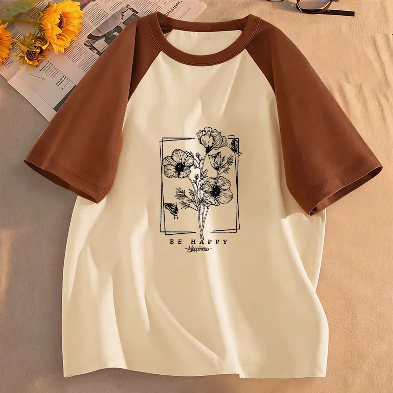 

Be Happy Vintage Flower Butterfly T Shirts Gothic Kids Children's T-shirt Boys Girls Casual Top Tee Summer Spring