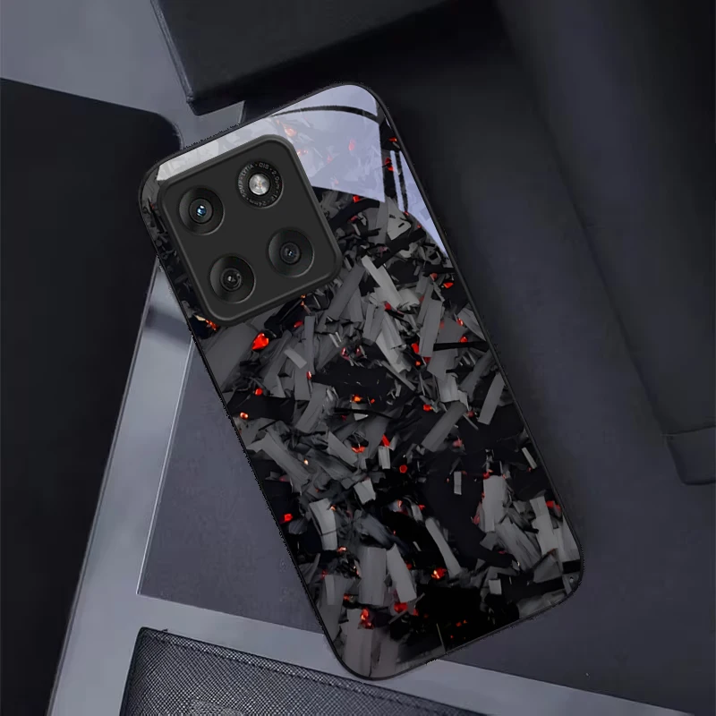 Dark Fragmented Embers Black Glass Phone Case For Motorola Moto Edge 60 70 20 Lite 30 Pro 40 50 Ultra X30 Pro G14 G75 G84 Cover view 4