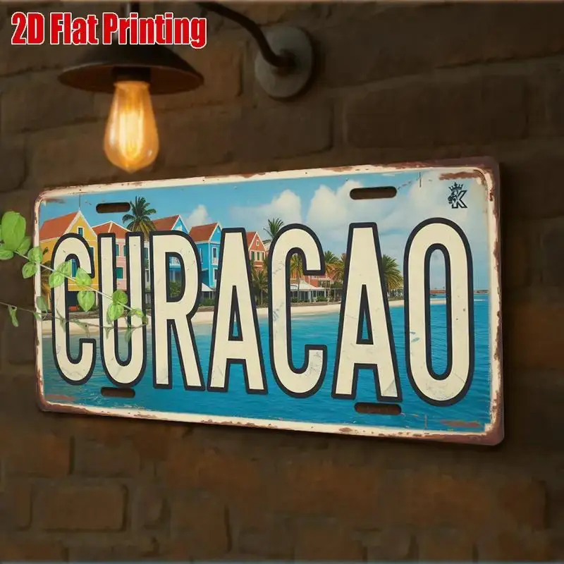 1pc Curacao License Plate Replica - Vintage Caribbean Island-Themed Metal Sign with Curacao Flag & Coat of Arms Design, 11.8"x5. image 5