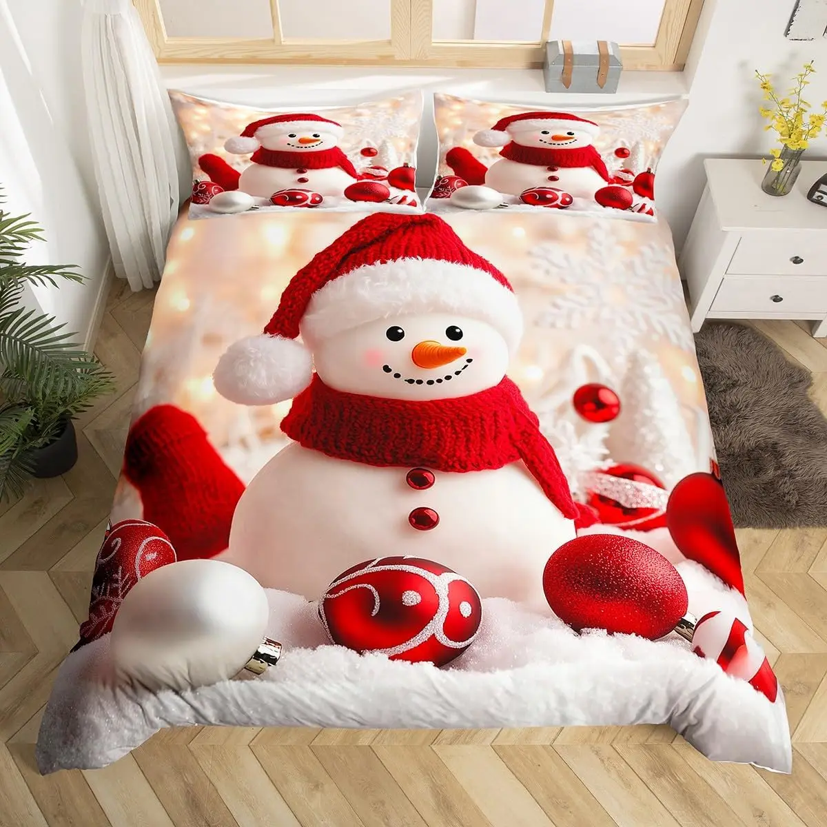 Santa Claus Twin Queen Duvet Cover, Merry Christmas Bedding Set for Child Teens Room,Cartoon Comforter Cover, Xmas Decor Bed Set