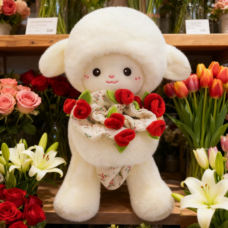 

30/45CM Kawaii Rose Little Lamb Love Plush Toy Cute Stuffed Animal Adorable Doll Pillow Toys for Grilfriend Valentine's Gifts