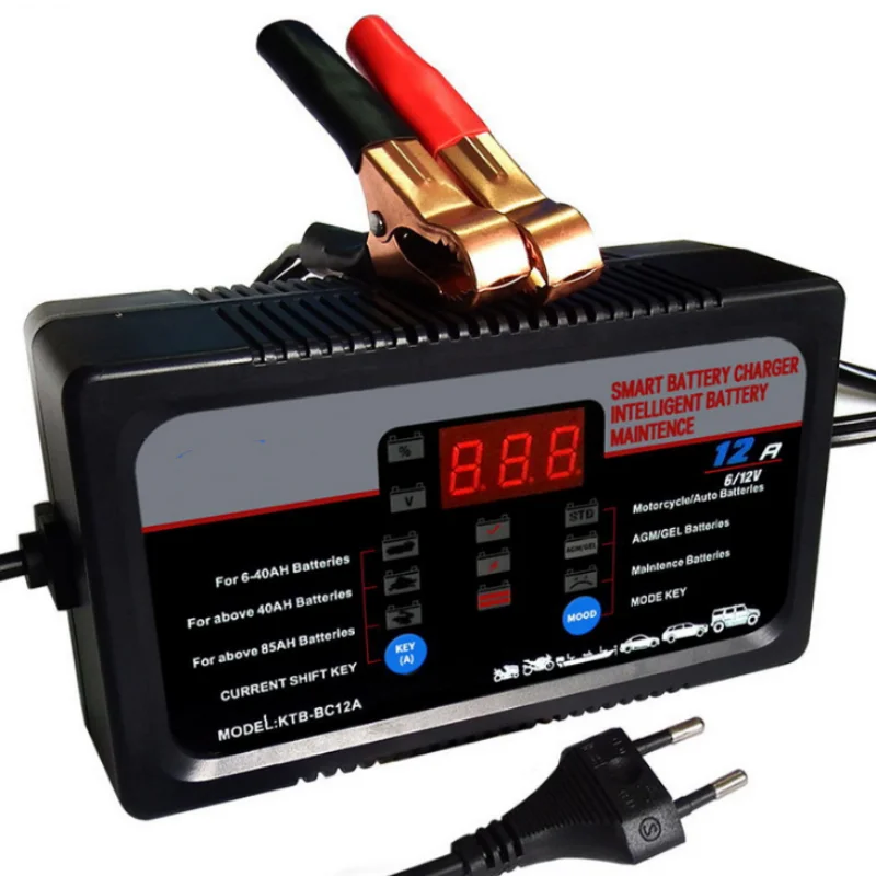 

Car and motorcycle battery charger 6v12V 2A-12A smart battery charger digital display belt repair