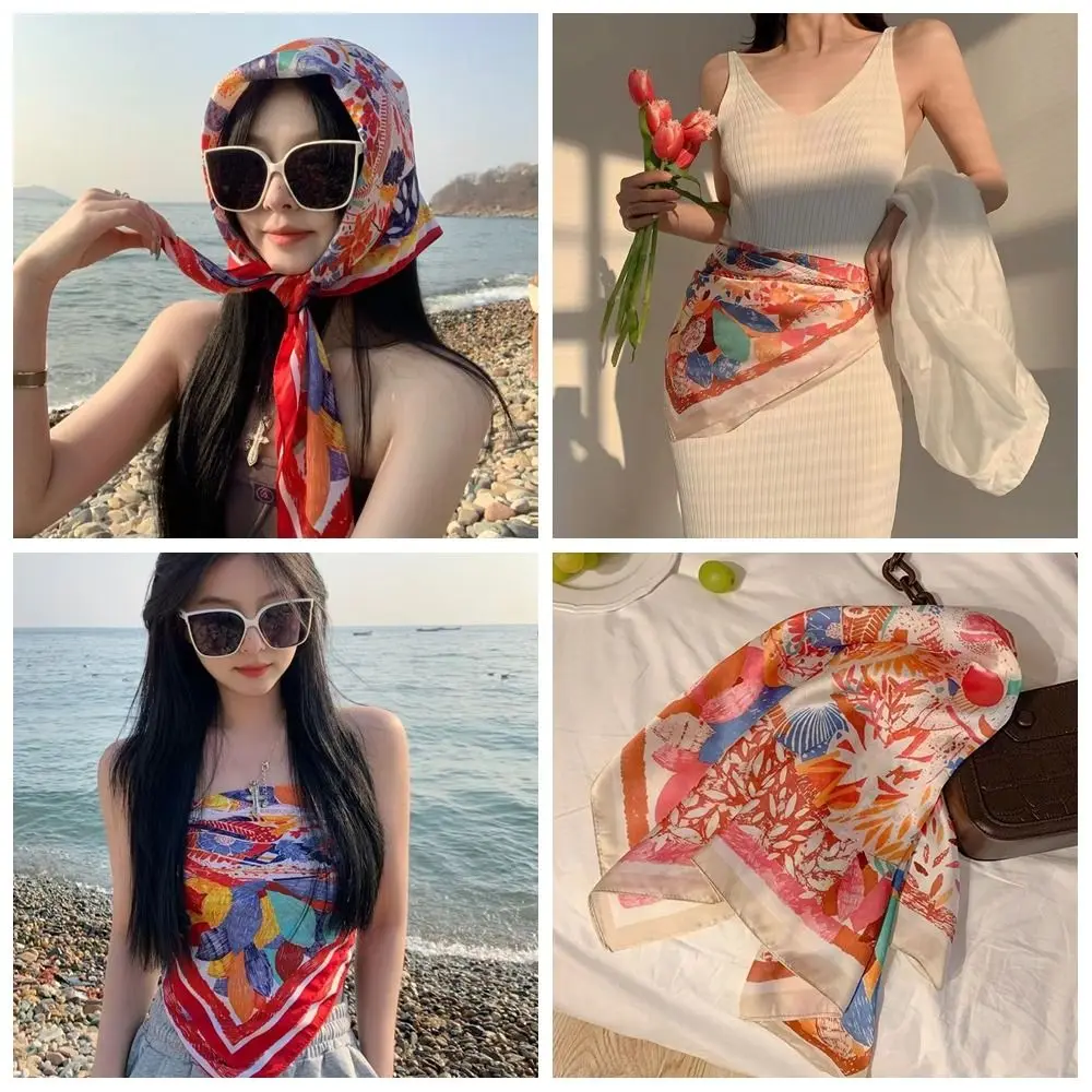 

French Retro Beach Sun Protection Sun Protection Scarf Large Square Shawl Headband Summer
