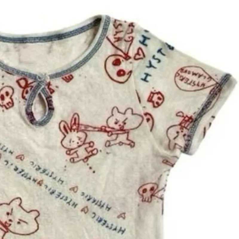 Amerikaanse Vintage Subcultuur Korte mouwen Punk T-shirt Harajuku Rock Street Populaire Tees Schedel Print Tops Y2k Esthetische Kleding