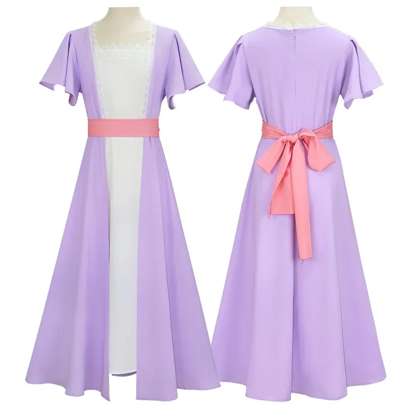 زي تنكري للفيلم الوردي لحفلات الشاي فستان أنيق أرجواني فاتح أزرق على شكل قلب بدلة نسائية ملابس لعب الأدوار في الهالوين