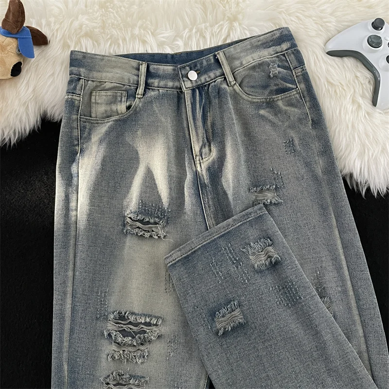 

2024 Spring Autumn Men's Classic Straight Leg Jeans Denim Pants Loose Pattern Clothing Solid Color Denim Fashion Trousers Y169