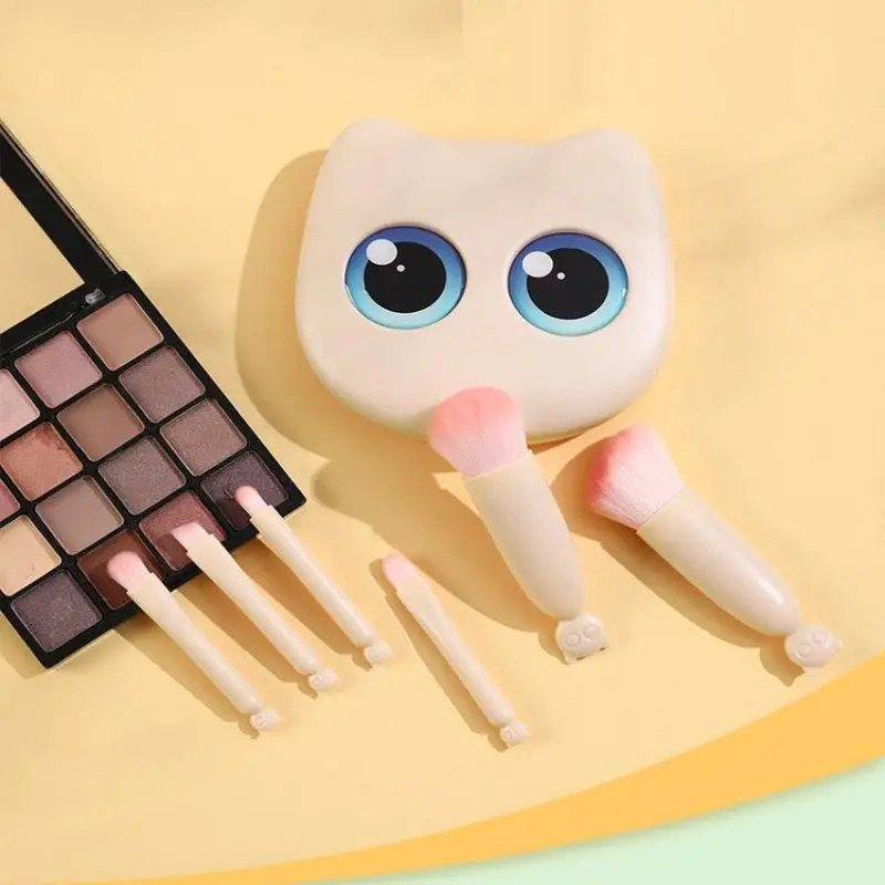 Set di mini pennelli per trucco da viaggio da 6 pezzi con scatola portaoggetti per gatti a specchio Set di pennelli per trucco da viaggio Pennelli per fard in polvere cosmetica