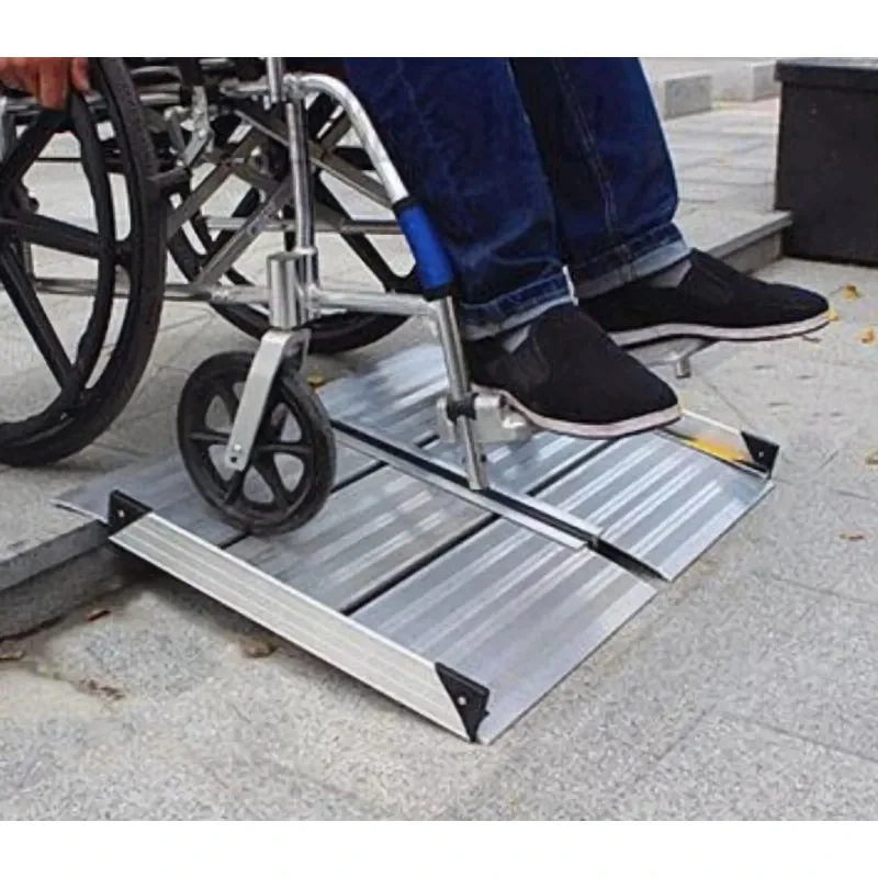 Small Lightweight Bifold Aluminum Ramp – Silver, Non-Slip Surface, High Load Capacity, Wheelchairs, Carts, Steps, Door Thre