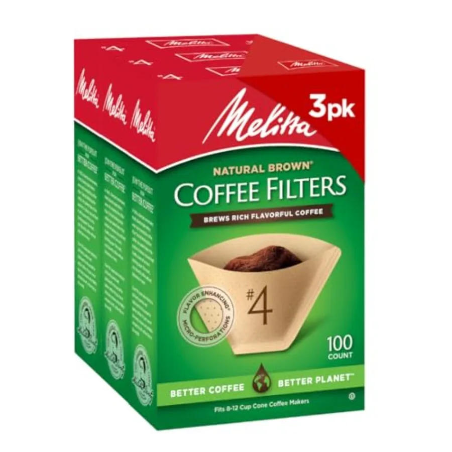 #4 Unbleached Coffee Filters, Premium, Natural Brown, Flavor Enhancing Coffee Filters for 8-12 Cup Coffee Makers, Kosher Certif