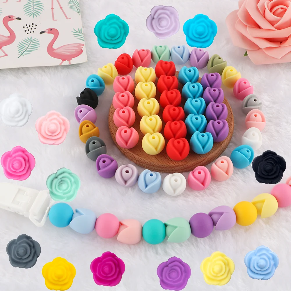 10-20PCS Small Rose Lotus Silicone Focus Beads Colors Charm Handmade Accessories DIY Materials Beaded Pen Pacifier Clip Necklace