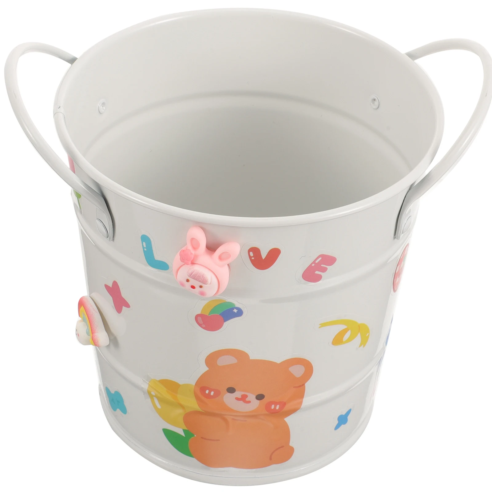 

Iron Makeup Brush Holder White 9# Stickers Desktop Organizer Pen Storage Trash Can Stationery Bucket Office Home Retro Cute