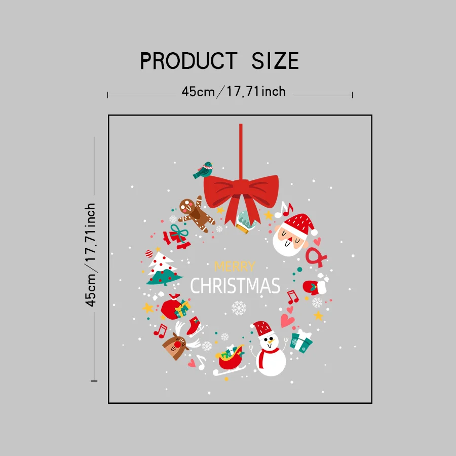 1 Sheet of 45*45cm Merry Christmas Static Cling Window Stickers, Featuring Christmas Wreaths, Santa Claus, Snowmen, Gingerbread Men, Removable Without Leaving Residue, Reusable Glass Stickers, Suitable for Cafes, Shop Windows, and Home Christmas Holiday Decorations