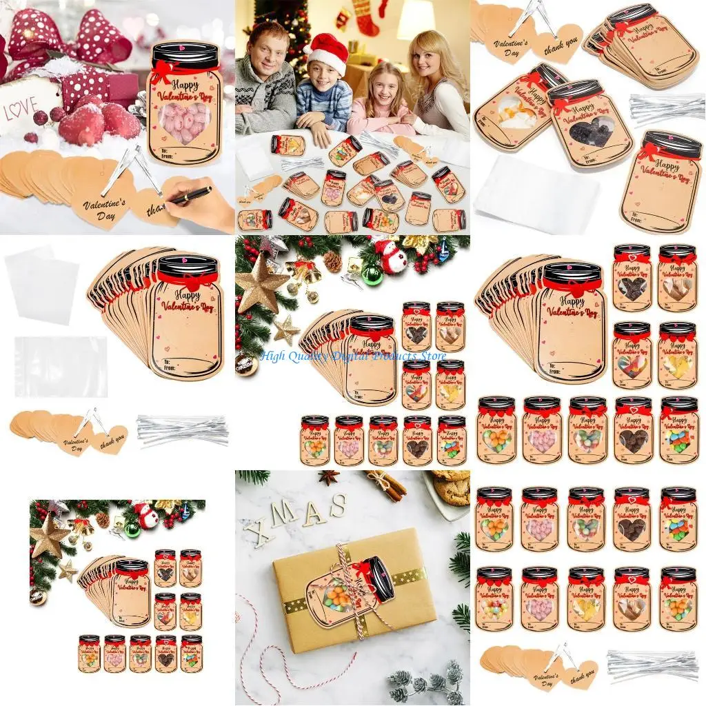 

U2JE 50PCS Candy Jar Valentine Cards Valentines Greeting Cards Set