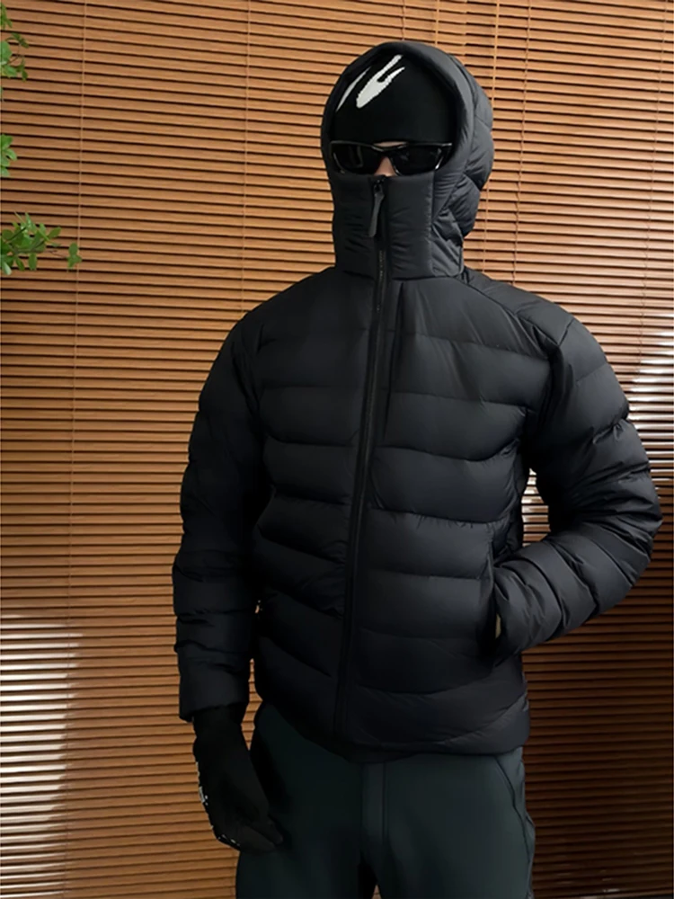 

American Retro Bla Men's Durable down Jaet Coat with Hood Regular Fit Long Sve Zipper Closure Casual Outerwear