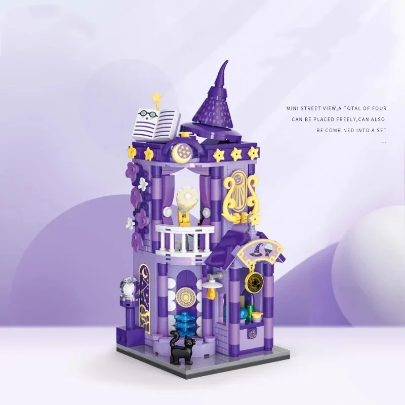 Bunte Straßenszene Bausteine Candy House Bistro Szene Modell Puzzle Zusammenbau Kinderspielzeug Geburtstagsgeschenk Dekorationen