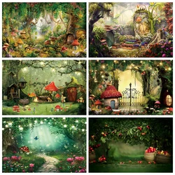 Dreamy Forest Natural Jungle Backdrop Wonderland Mushroom Fairy House Baby Birthday Party Photography Background Photo Studio