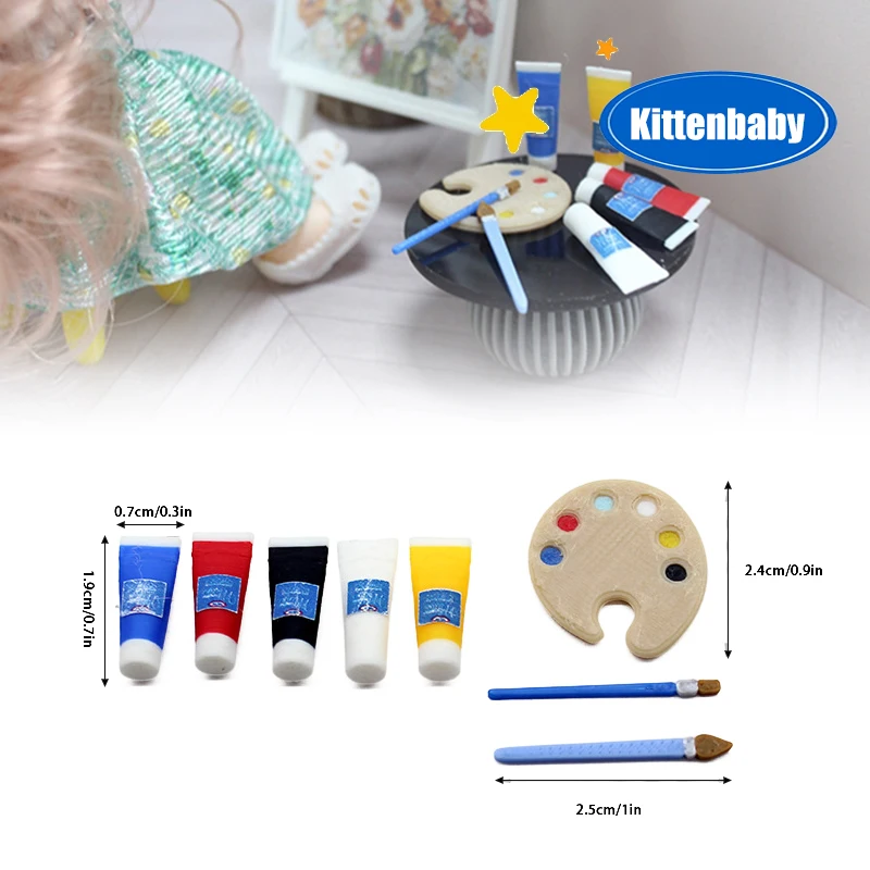 

1/12 кукольный домик, мини-пигментная трубка, кисть для краски, палитра, модель кукольного домика, принадлежности для рисования, украшения для кукольного дома, аксессуары