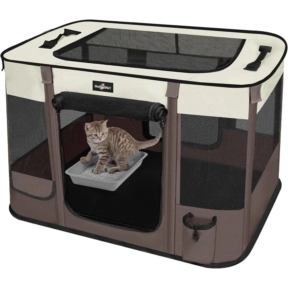 

Portable Pet Playpen for Kittens and Small Dogs with Retractable Shade, Suitable for Indoor and Outdoor Use