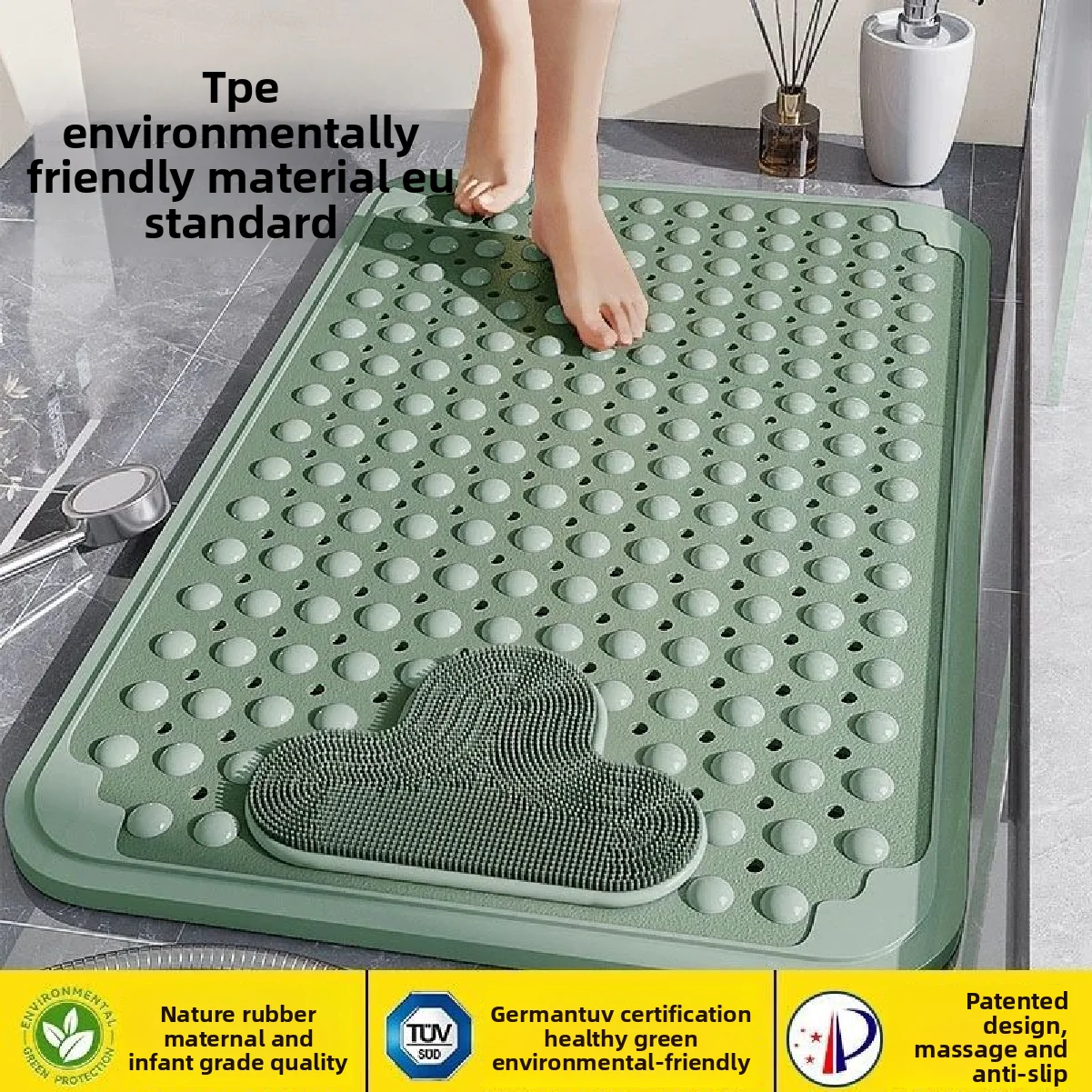 

Non-Slip Shower Bath Mat with Massage Particles, Strong Suction Cup Bathroom Floor Mat, Quick Drain Waterproof Safety Mat for Sh