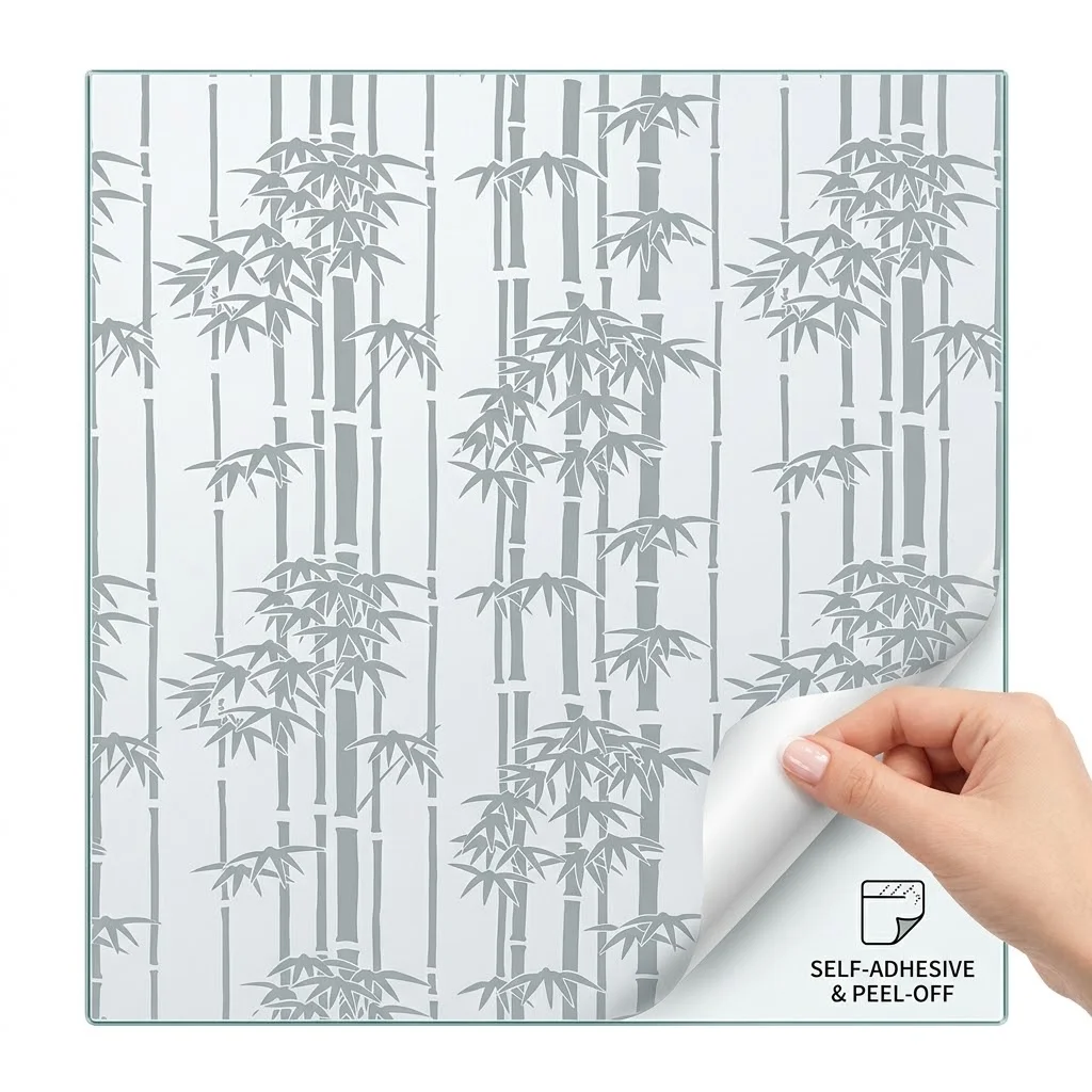 Bamboo Pattern Self-Adhesive Window Film 70/80/90cm Privacy Frosted Waterproof Anti-UV Decor for Bathroom Bedroom Kitchen