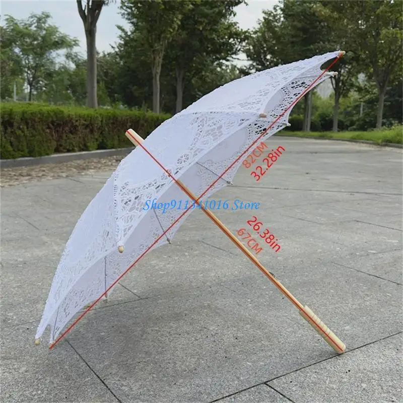 Elegant Lace Embroidered Umbrella   Wooden Handle for Wedding Decorative Parasol