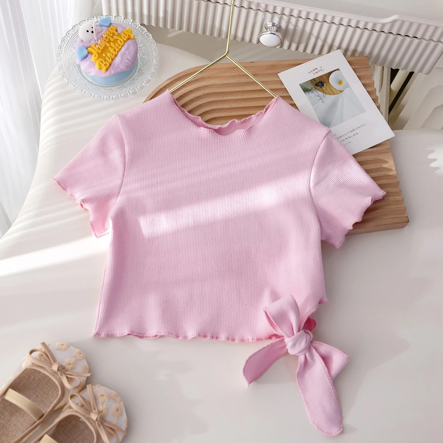 Korean Style Baby Girls Clothes Set 2025 Summer Bow Short Sleeve T-shirt+Lace Floral Pants Skirt Kids 2Pcs Suit Children Outfit