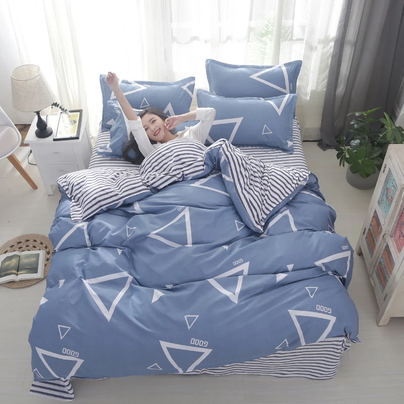 Geometric Duvet Cover Queen Modern Triangle Pattern Comforter Covers Set 4 Pieces Luxury Soft Reversible Striped Bedding Sets