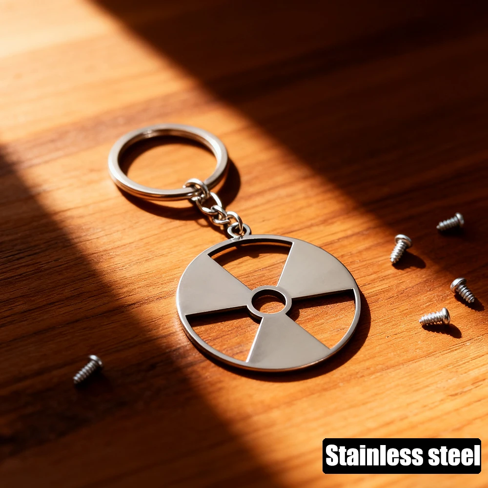 Lab Nuclear Radiation Logo Keychain Stainless Steel Pendant Keyring Medical Science Jewelry Backpack Bag Key Chian for Women Men