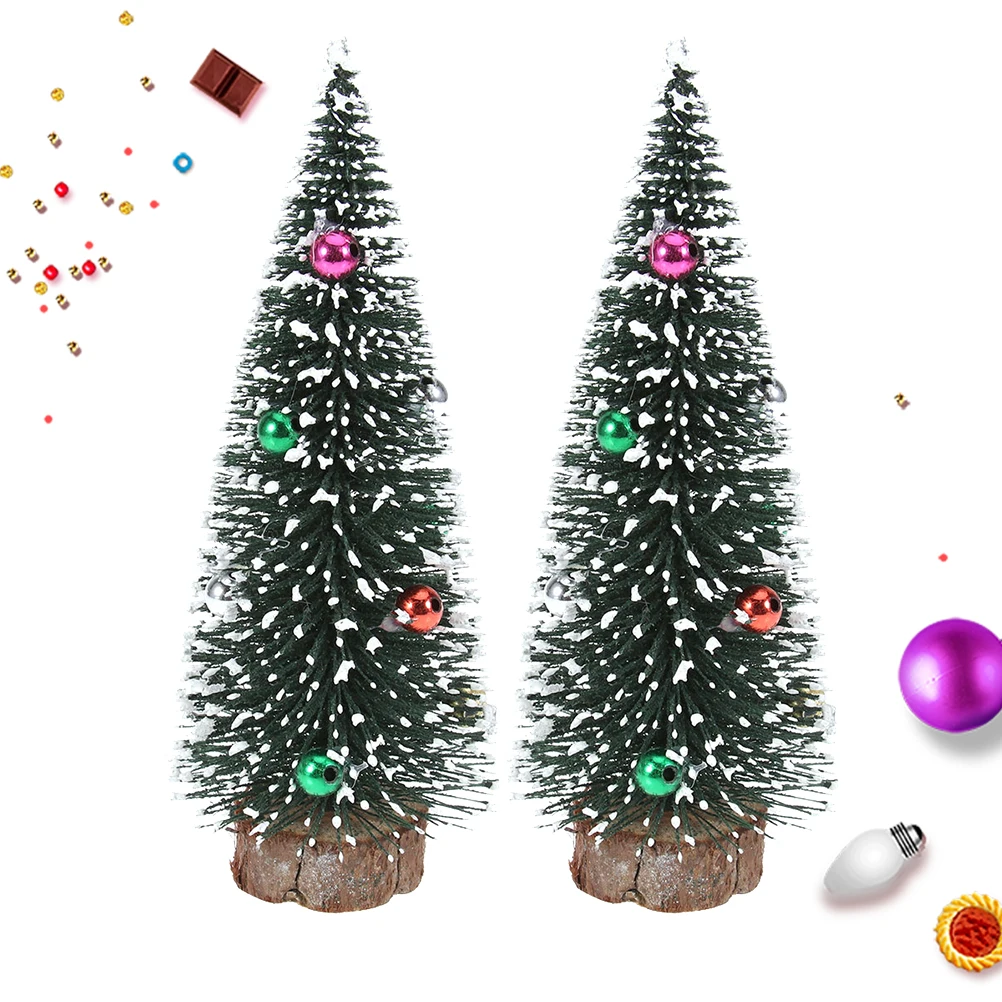 

2pcs 15Cm Mini Christmas Tree Ornament Flocking Beads Pine Needles Desktop Decoration For Christmas Party Nursery Home
