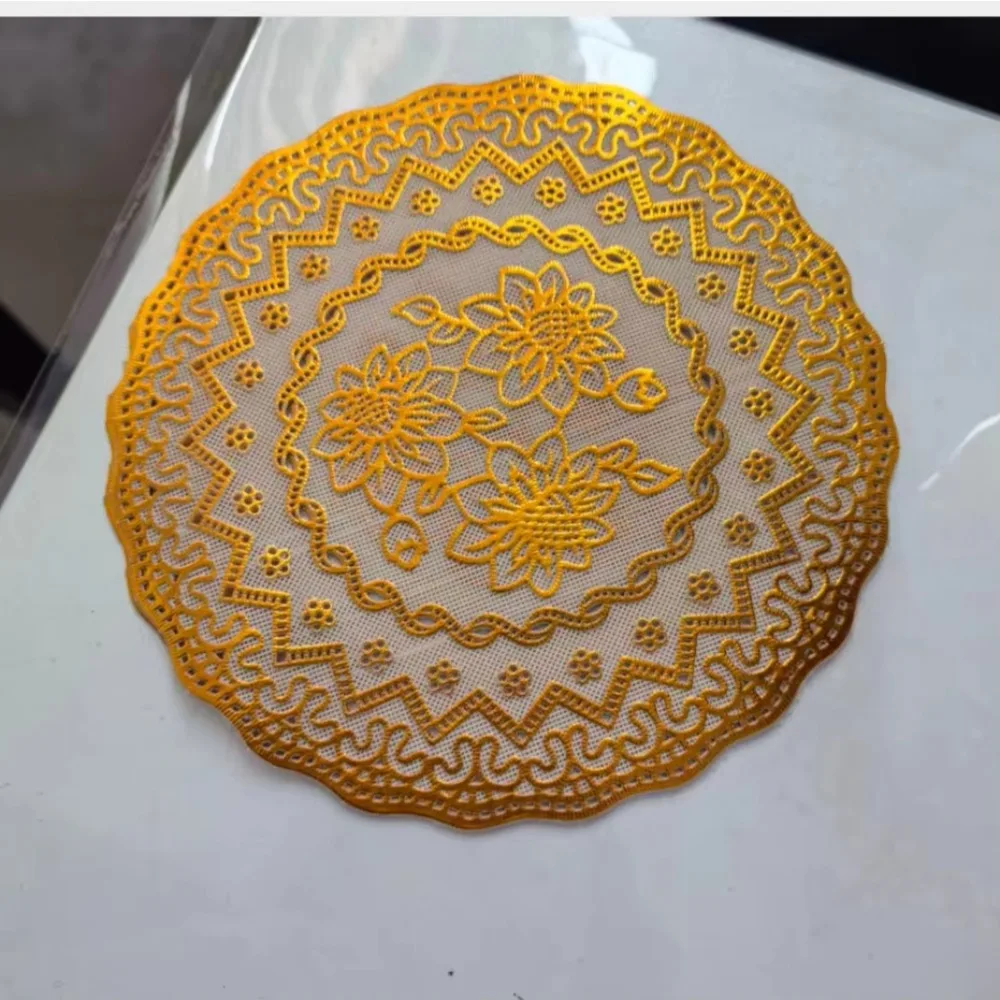 New DIY Round Lace Mat Craft Gold Paper Coaster Placemat Wear-Resistant Cake Mat Wedding Birthday Party Table