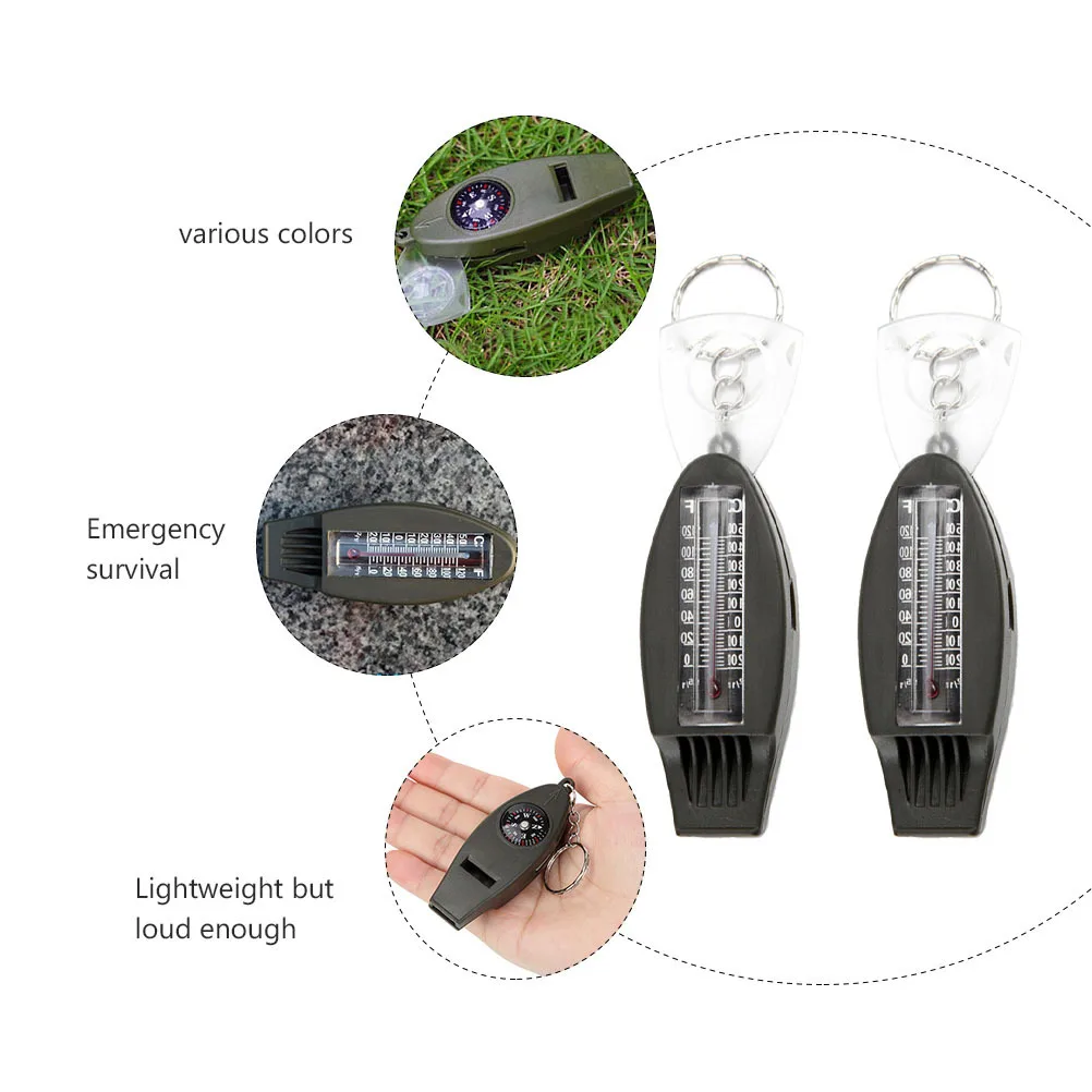 2pcs Four-In-One Outdoor Survival Whistle Compass Thermometer Magnifying Glass Portable Tool For Camping Hiking Mountaineering