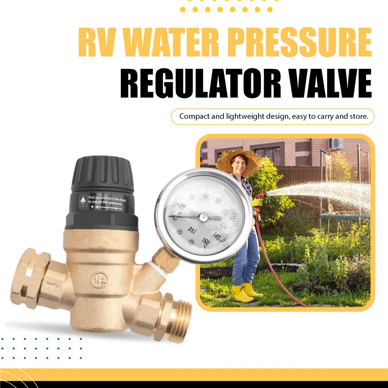 

Adjustable Handle Water Pressure Reducer Water Pressure Regulator Valve For RV Campers Garden