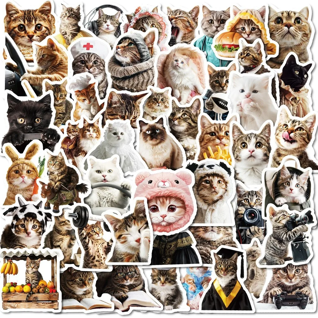 50Pcs Cute Cat Collection Meme Stickers, Trendy Ins Aesthetic Decals for Electric Scooter Helmet DIY Decor Giajar Sticker Store