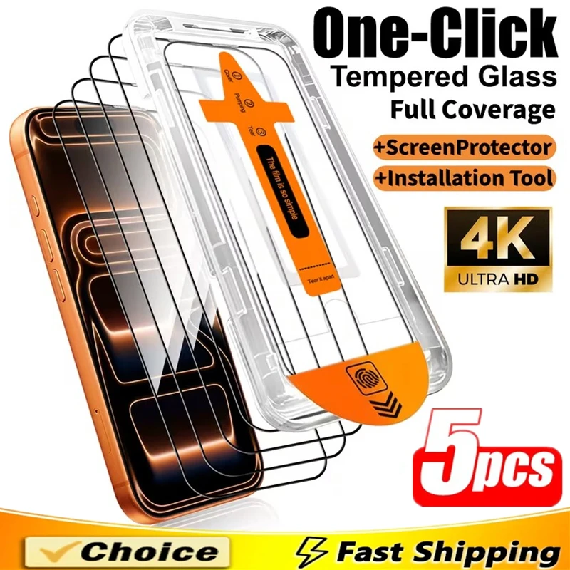 

5Pcs Oleophobic Coating Dust Free Easy Installation Screen Protector For iPhone 17 13 14 12 11 15 16 Pro Max XR X XS 15 16 Plus