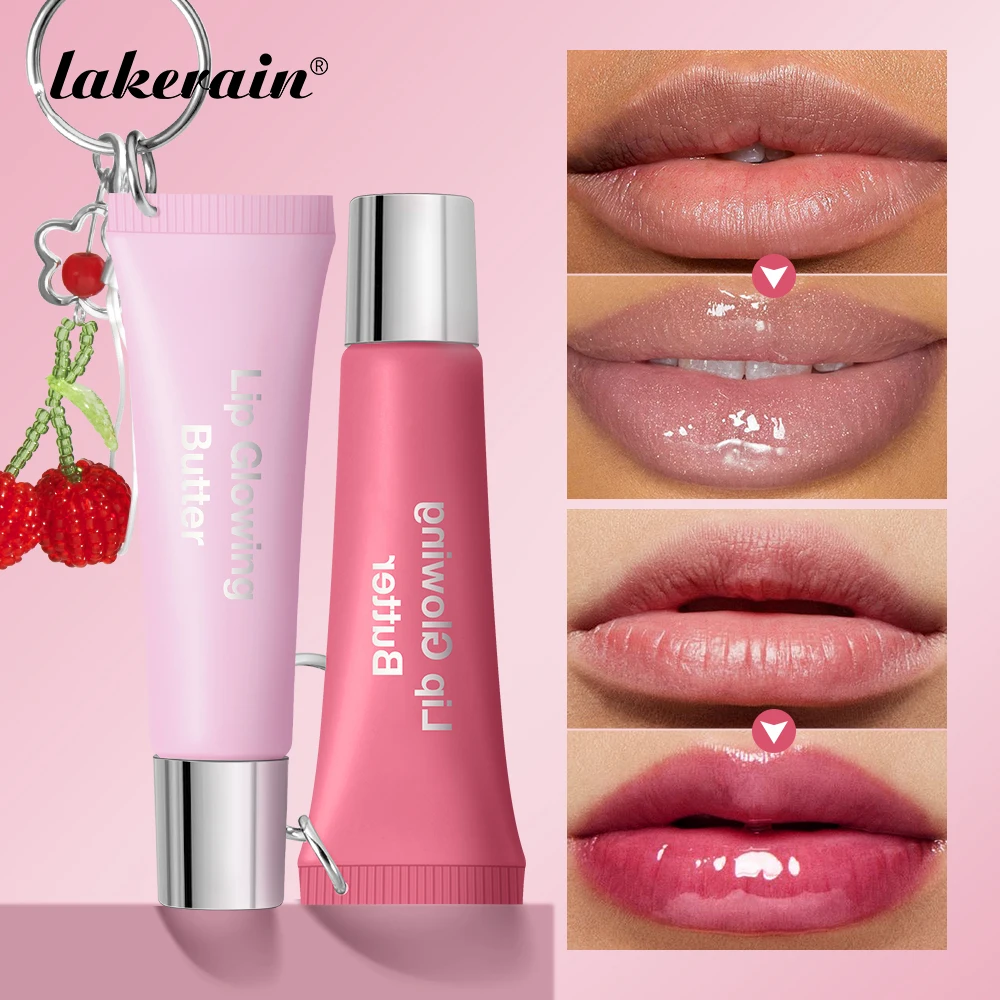 Lippenglanz mit Kirsch-Schlüsselanhänger, langanhaltend, feuchtigkeitsspendend, rosa, nährender Lippenstift, leuchtende Butter, Make-up-Pflege, Glanzkosmetik