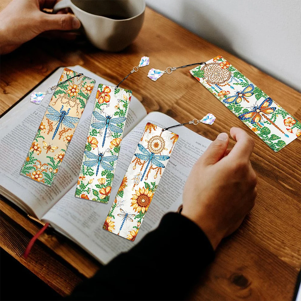 

Набор из 4 закладок для книг в форме стрекозы, 5D алмазная мозаика, для любителей книг (C)