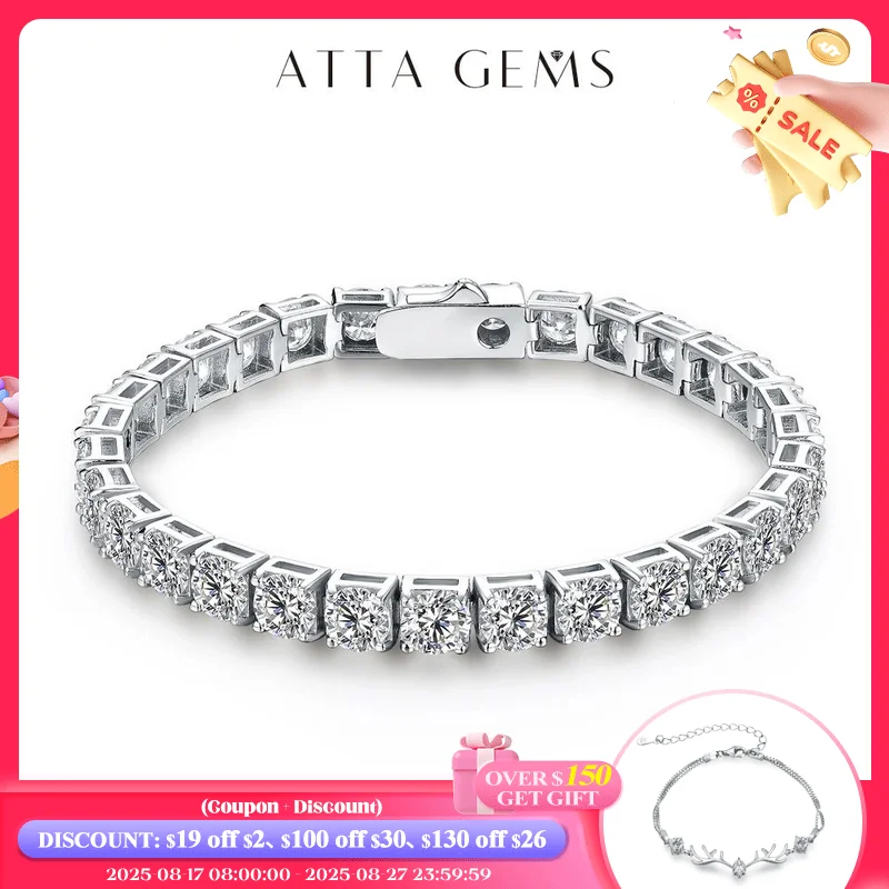 

ATTAGEMS Solid 925 Sterling Silver Moissanite Tennis Bracelets for Women Round 3.5mm Charm Bracelet for Engagement Party Gifts