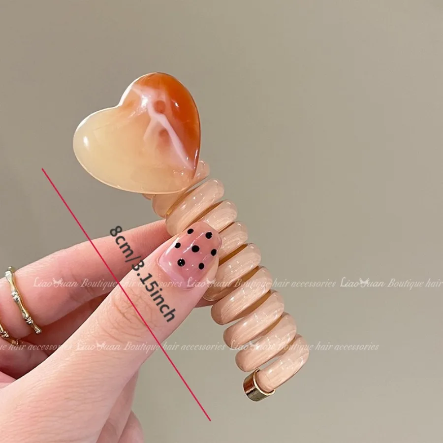 1PC الفتيات الهاتف سلك إكسسوارات الشعر الحب القلب رباط شعر مطاطا رباط شعر فقاعة جديلة تجديل رباط شعر الله #6