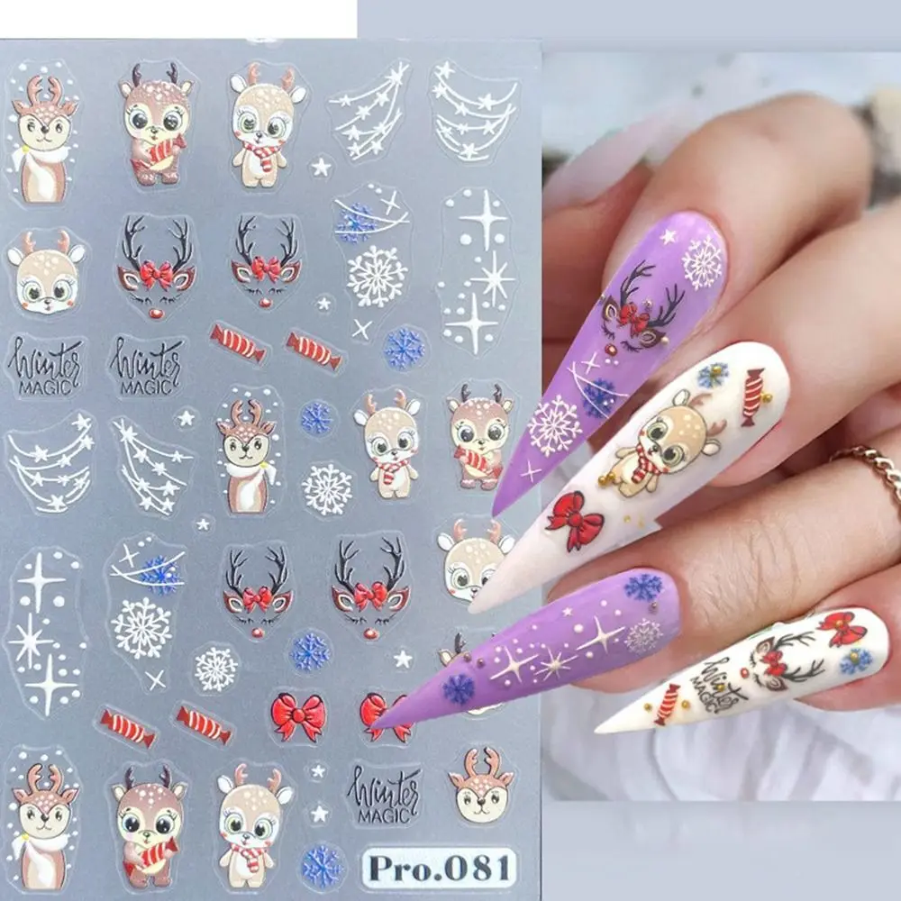 Elch Weihnachten 5D Nagelaufkleber Schneeflocke Verschiedene Weihnachten Nail Art Aufkleber Geprägt Relief Weihnachtsmann Nail Art Ornament