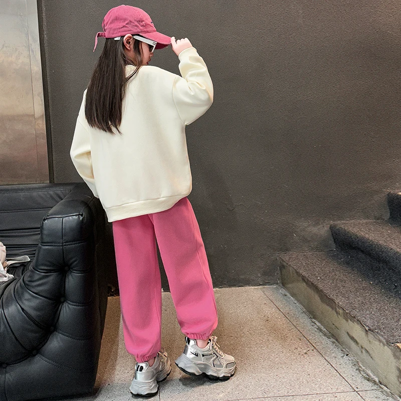 2026 New Spring Autumn Children Sweatshirt Pants Clothing Set for Tween Girls Sportswear Cartoon Cat Tracksuit for 4 To 14Years