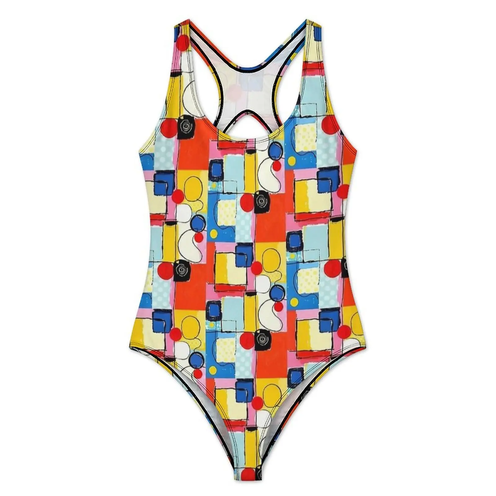 Whimsical Geometric Play Print Swimsuit Swimwear One Piece Design Swimsuits Hollow Out Bathing Suit Women Push Up Sexy Beachwear