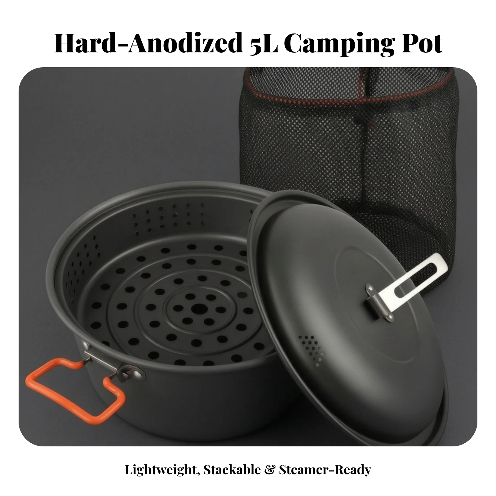 Camping Pot with Steamer Lightweight Aluminum Alloy Steamer Pot Cookware Space-Saving Corrosion-Resistant for Campers, Hiking
