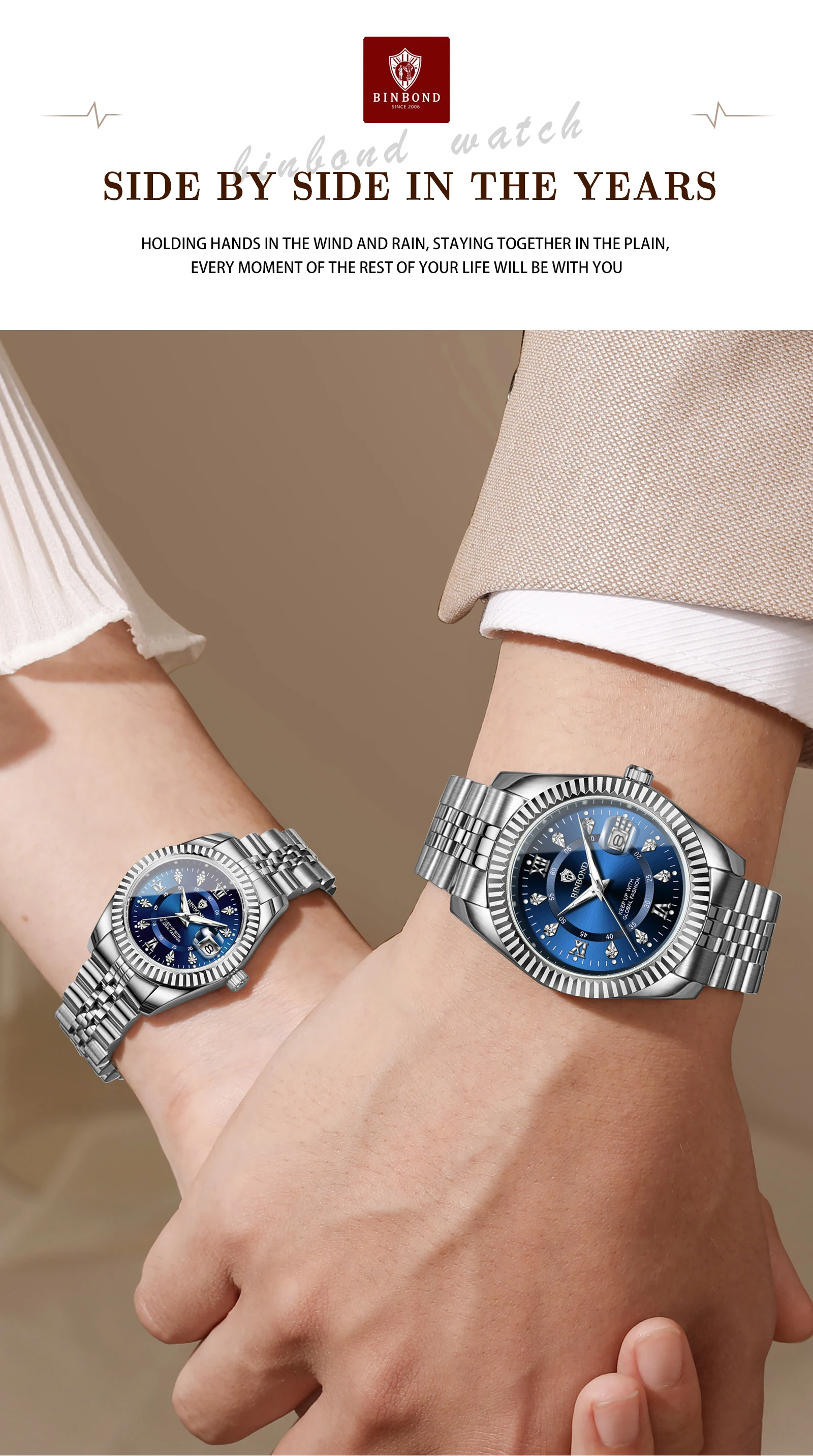 BINBOND Original Couple's Quartz Watches Luminous Waterproof Men's Women's Watch Mujer Reloj Ofertas Hoy Relogios Casal
