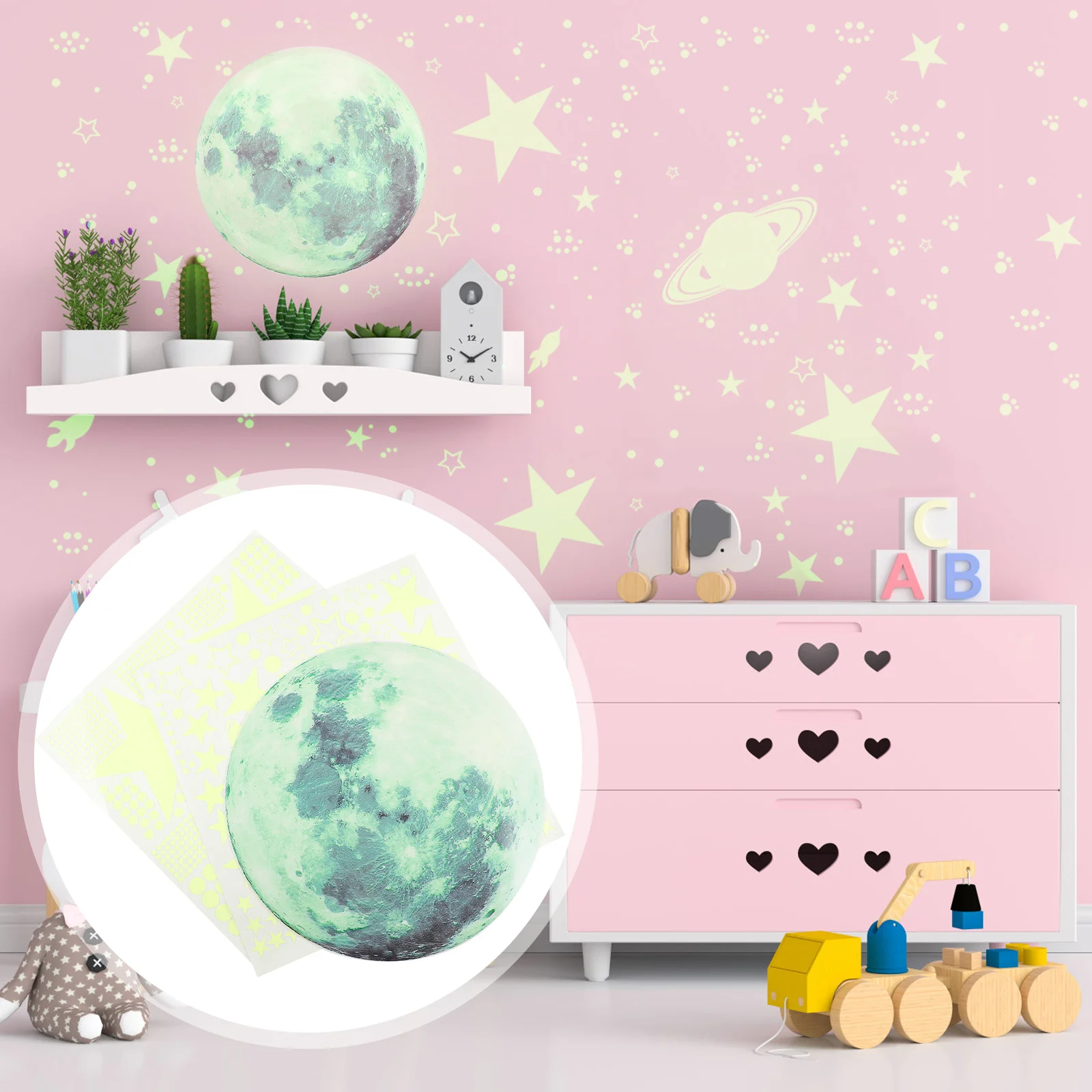 

1Set Night Light Star Moon Wall Stickers Waterproof PVC Self Adhesive DIY Bedroom Kids Room Living Room Ceiling Removable Decals