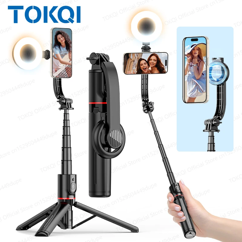 Trípode TOKQI, soporte magnético para teléfono, palo de Selfie extensible para teléfono inteligente, Vlog de disparo con Control remoto inalámbrico Bluetooth