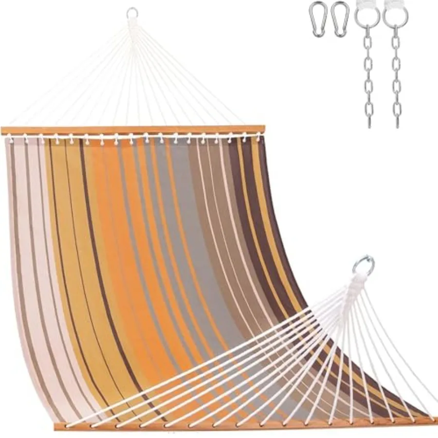

Quick Dry Hammock with Spreader Bar Textliene Fabric Double 2 Person Hammock with Chains Outdoor Patio Poolside Backyard Beach