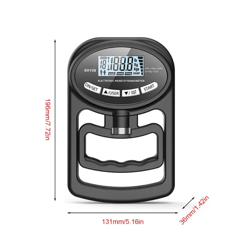 265LBS/120KG LCD Screen Grip Strength Meter For Men And Women Tester Digital Hand Dynamometer Training Rechargeable Dual Purpose