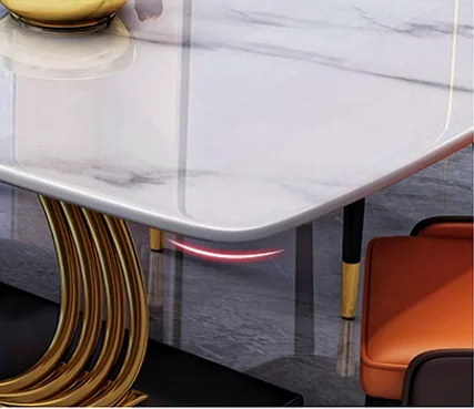 *Modern Luxury 8-Piece Dining Table Set Elegant Marble Top Rotating Feature Stainless Metal Kitchen Hotel Bar Room Living Room