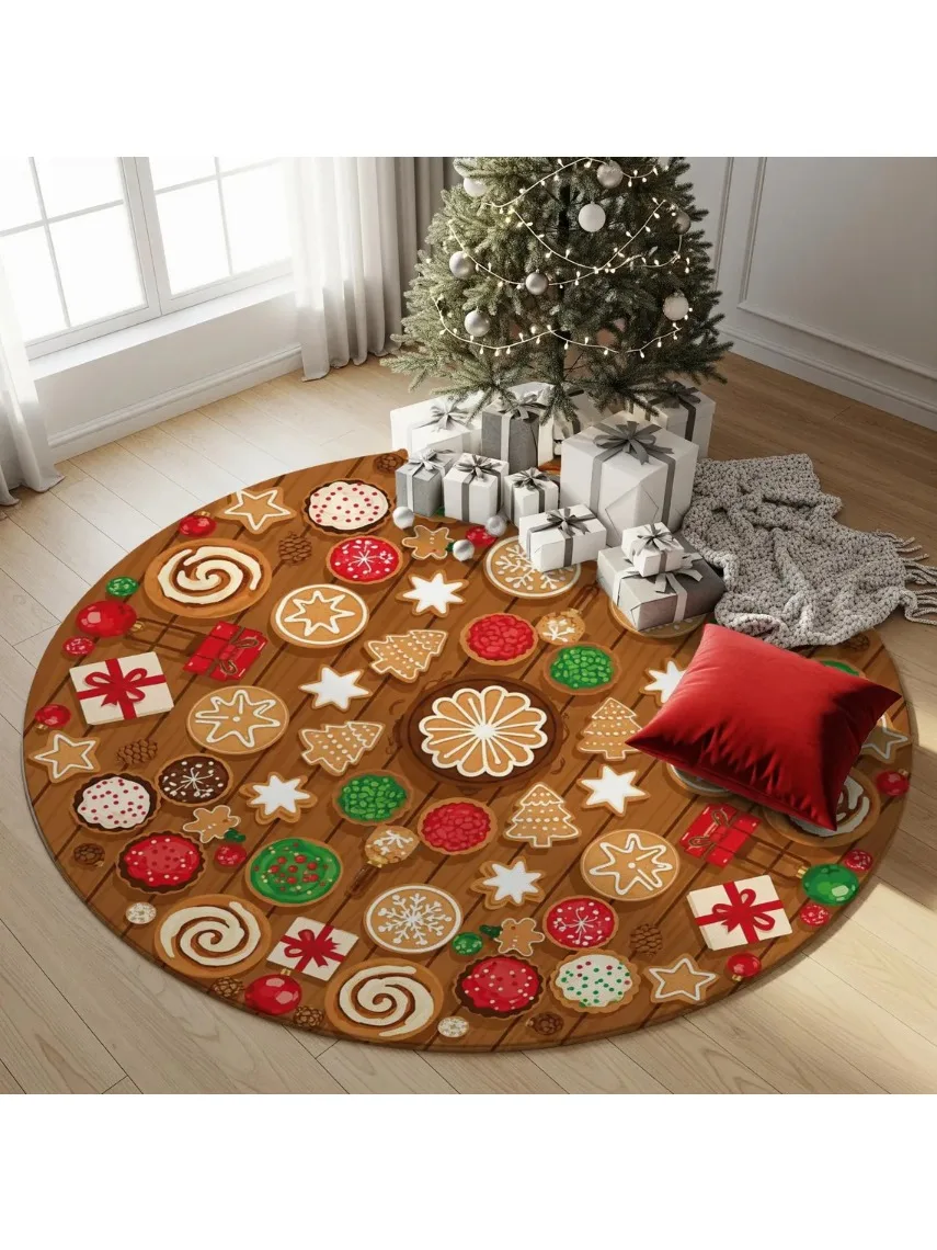 Nutcracker Character Round Rug  Checker Border Holiday Circle Carpet Xmas Round Area Rug Colorful Festive Christmas Round Mat