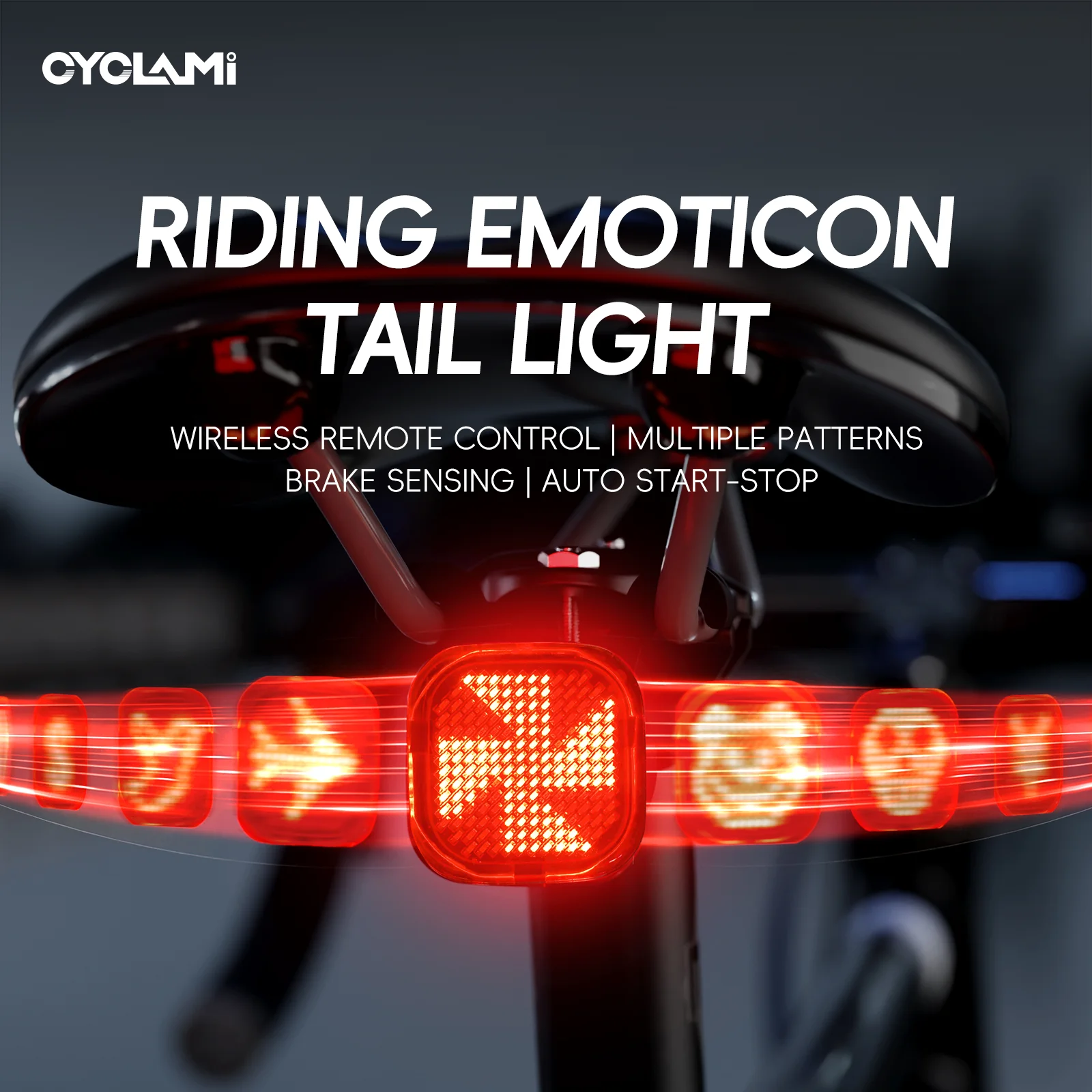 

CYCLAMI Bicycle Intelligent Expression Taillight MTB Road Bike IPX6 Waterproof Brake Sennsing Rear Light DIY Pattern